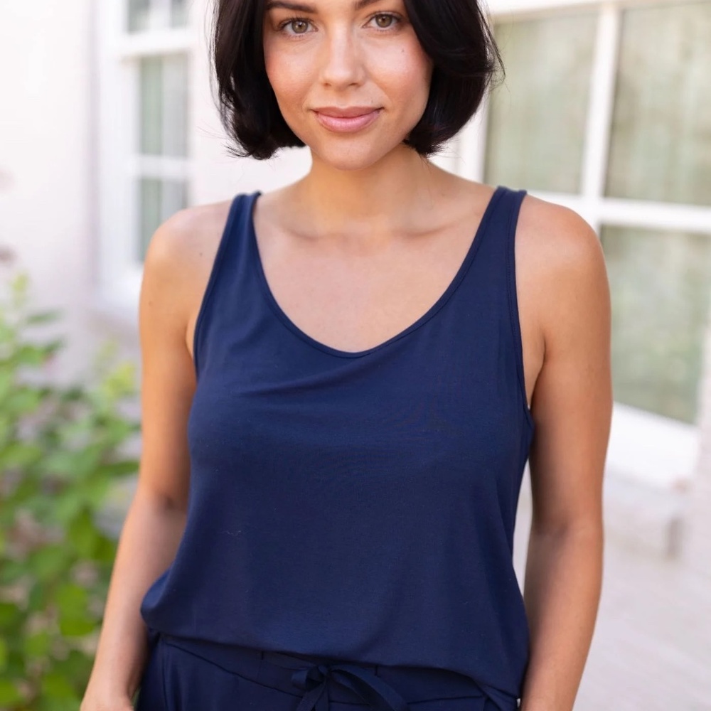 Cozy Earth Lounge Set - pants and tank, Navy, M